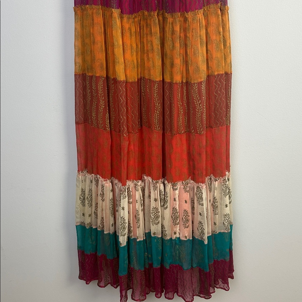 Free People Gilded Caravan Tiered Maxi Dress Size 4 Bohemian Velvet Straps Rare - Picture 7 of 16